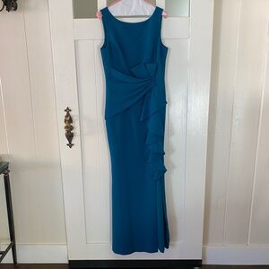 Eliza J  Sleeveless Cascading Ruffle Gown Teal Size 6  Like New!